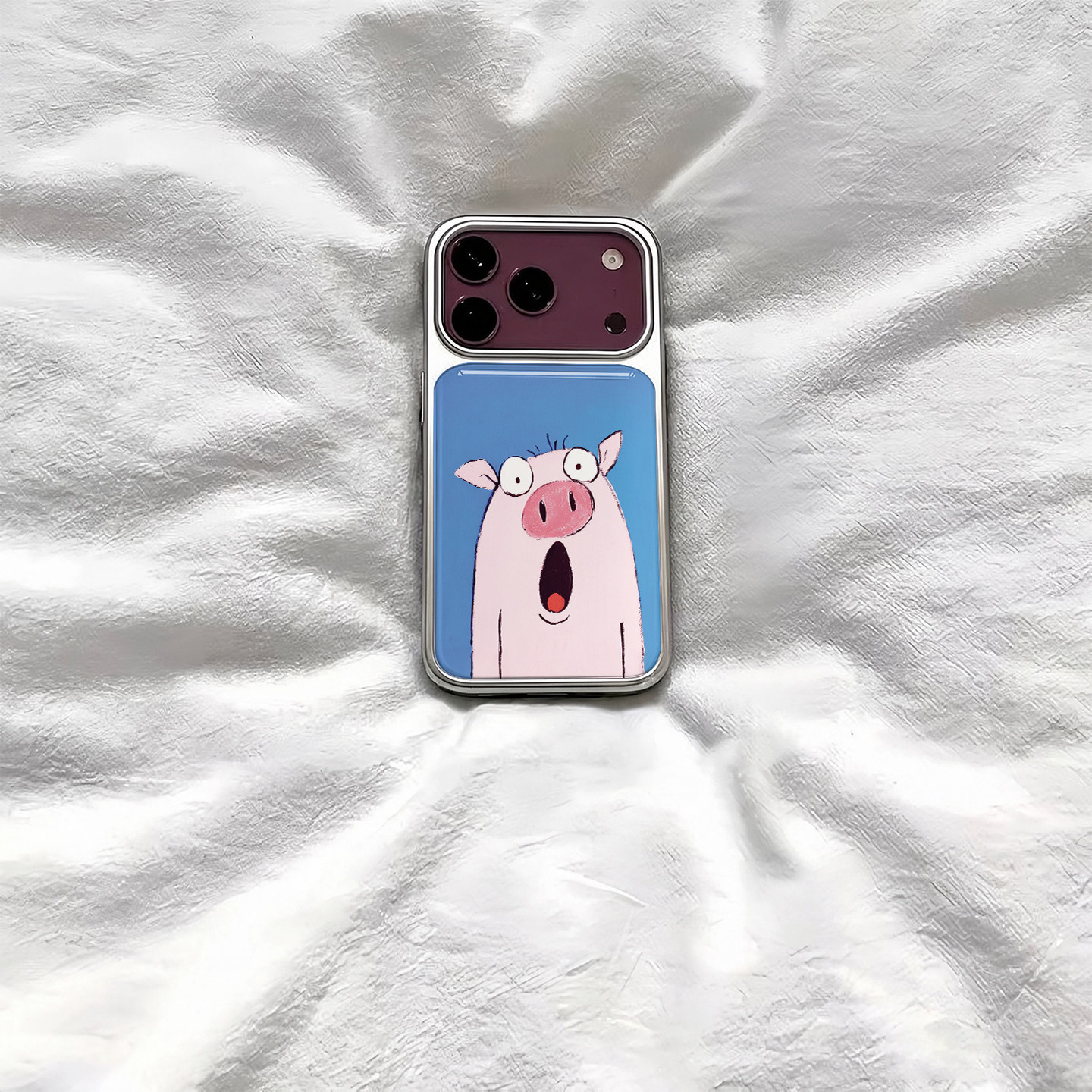 ins可爱复古惊讶小猪电镀银磁吸适用苹果iPhone17promax手机壳1615pro小米1415Pro华为mate80p70三星S23防摔