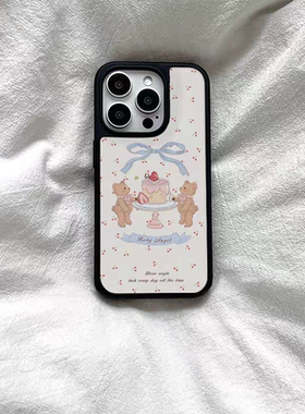 樱桃小熊蛋糕原创亚克力黑边磁吸适用苹果iPhone16promax手机壳131512pro小米14Pro华为mate60p70三星S23防摔