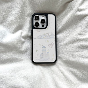 ins风古堡小狗亚克力黑边亮面磨砂适用苹果16手机壳iPhone15ProMax14Pro1312mini保护套11防摔ins 原创个性