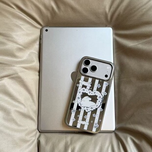 ins风复古可爱爱心小兔镜面电镀银边镜面适用于苹果手机壳iPhone17promax16pro 高级防摔小众手机套