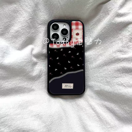 拼接补丁布块格纹亚克力黑边磁吸适用苹果iPhone16promax手机壳1312pro小米1415Pro华为mate60p70三星S23防摔