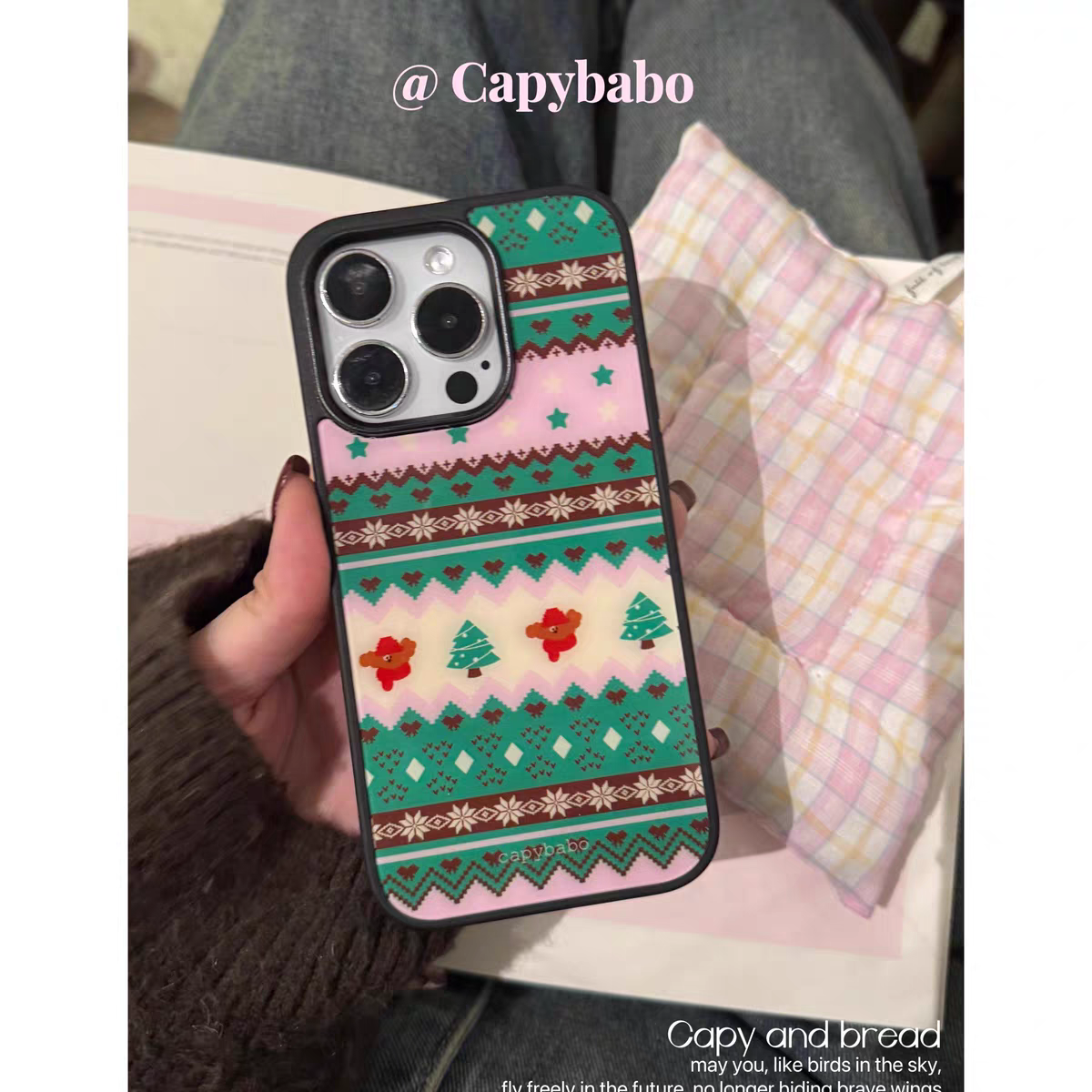 个性圣诞费尔岛ins亚克力黑边磁吸适用苹果iPhone16promax手机壳1315pro小米14Pro华为mate60p70三星S23防摔