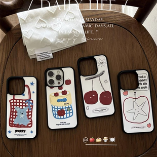 购物袋番茄樱桃亚克力黑边磁吸适用苹果iPhone16promax手机壳1312pro小米1415Pro华为mate60p70三星S23防摔