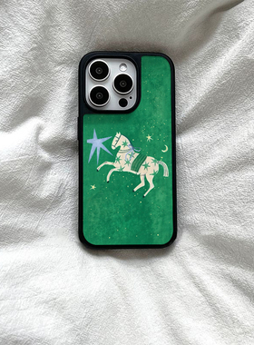 ins油画白马星河亚克力黑边磁吸适用苹果iPhone16promax手机壳1312pro小米1415Pro华为mate60p70三星S23防摔