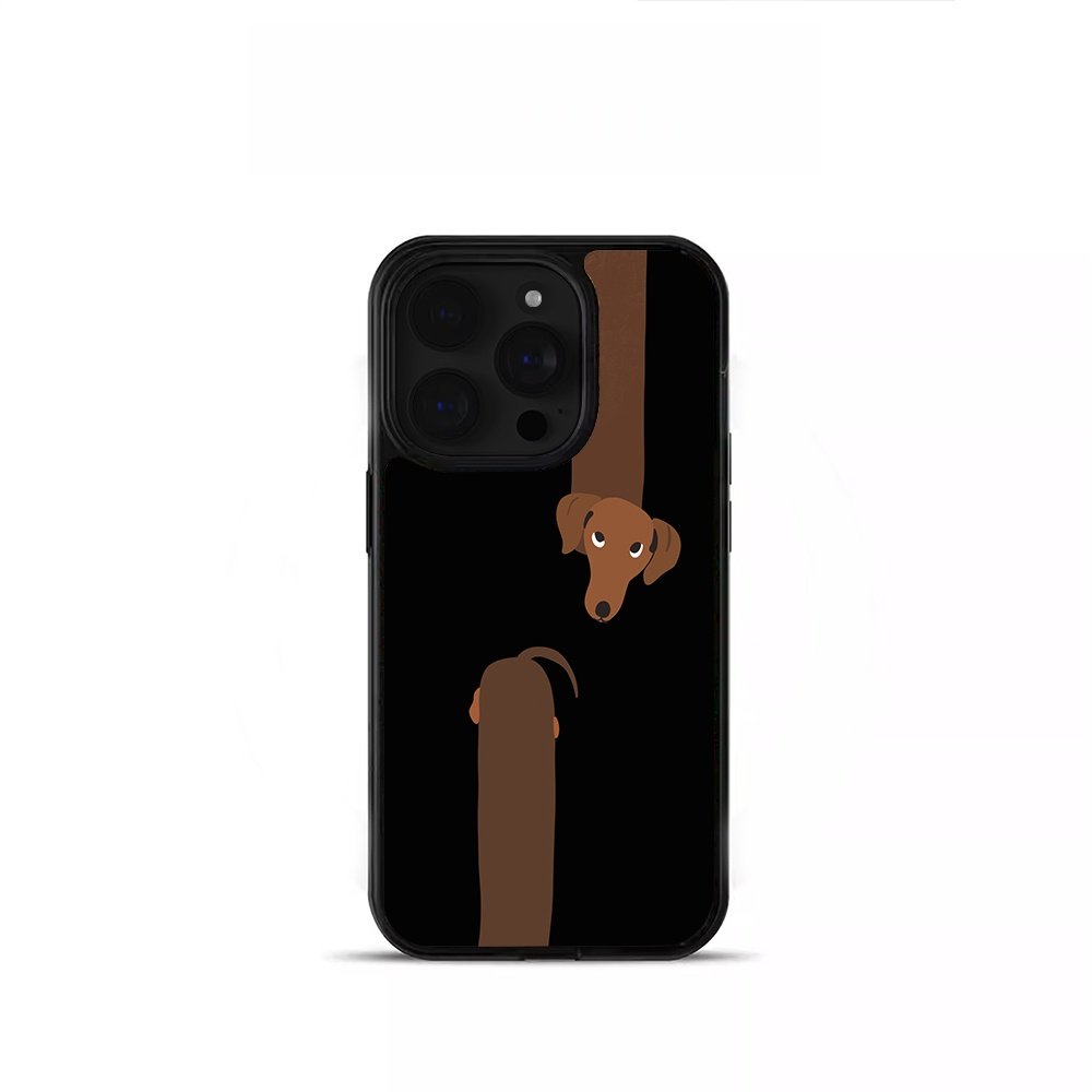 ins风复古腊肠狗黑边磁吸适用苹果iPhone17promax16手机壳1312pro小米1415Pro华为mate60p70三星S23防摔软壳