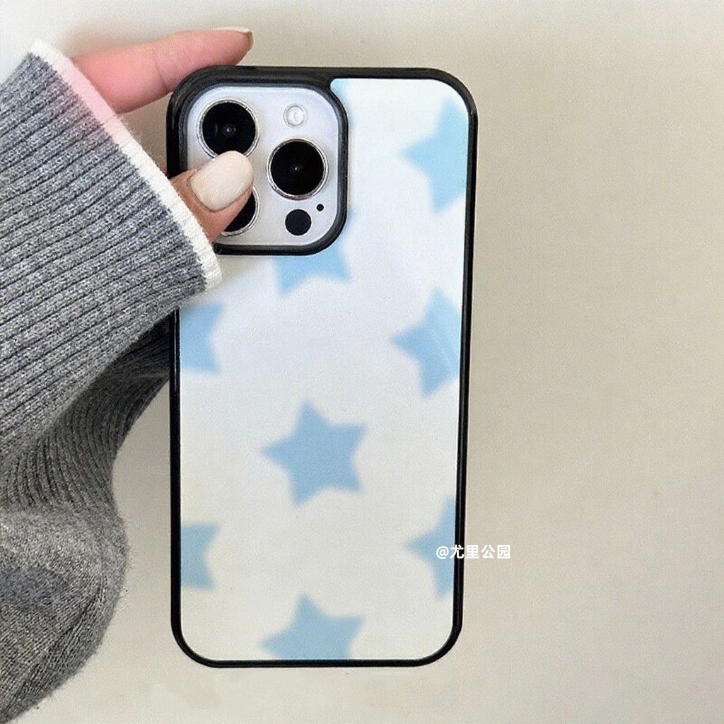 韩ins小众蓝星星亚克力黑边适用苹果iPhone16promax手机壳1312pro小米1415Pro华为mate60p70三星S23防摔软壳