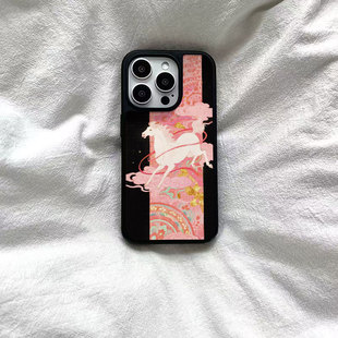 丝巾敦煌小马黑边软壳磁吸适用苹果小米iPhone17promax手机壳1613pro小米1415Pro华为mate60p70三星S23防摔