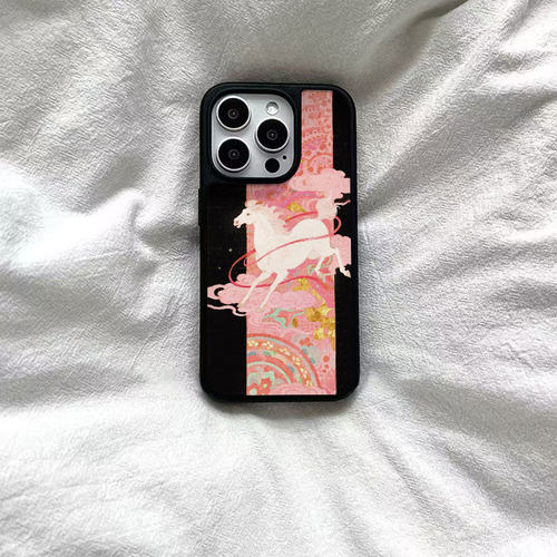 丝巾敦煌小马黑边软壳磁吸适用苹果小米iPhone17promax手机壳1613pro小米1415Pro华为mate60p70三星S23防摔