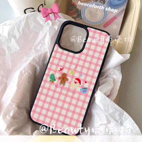 原创圣诞姜饼人格子适用iphone16Promax黑边亚克力手机壳15pro磁吸苹果小米141312三星1116plus防摔14pro华为