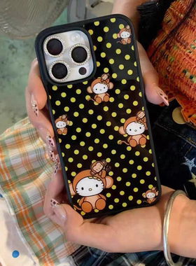 黄色波点小猴子亚克力黑边磁吸适用苹果iPhone16promax手机壳1312pro小米1415Pro华为mate60p70三星S23防摔