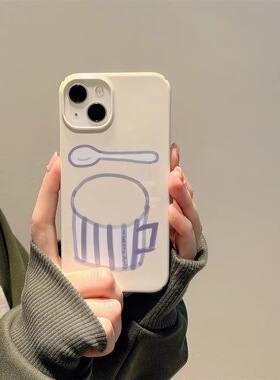 卡通可爱杯子带支架适用苹果1514ProMax手机壳菲林iPhone13新款12女款14pro男11高级感小众15pro防摔简约全包