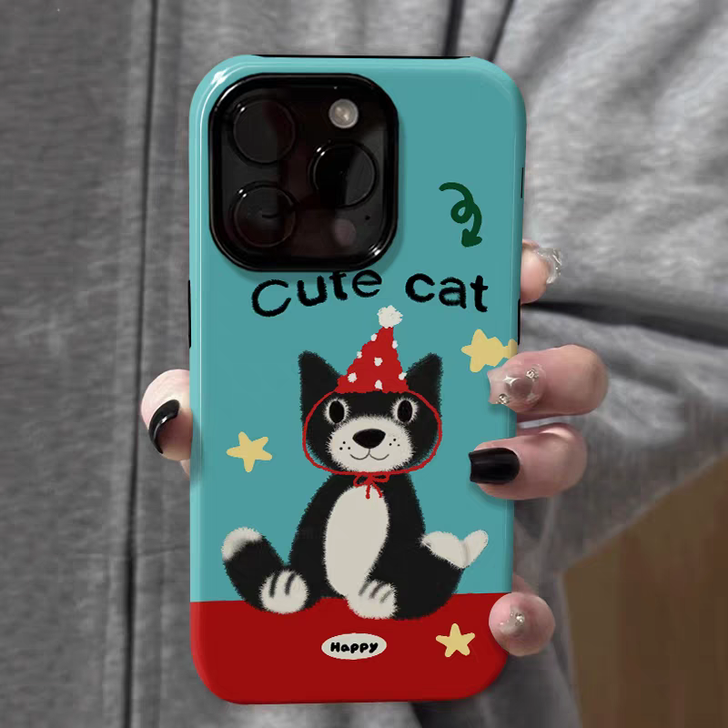 ins可爱吉利猫适用于苹果16promax手机壳iPhone15华为小米14plus荣耀13pro12菲林壳二合一x防摔11oppovivo11
