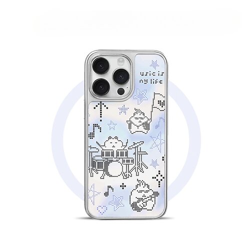 像素风仓鼠乐队亚克力银黑边磁吸适用苹果iPhone16promax手机壳1312pro小米1415Pro华为mate60p70三星S23防摔