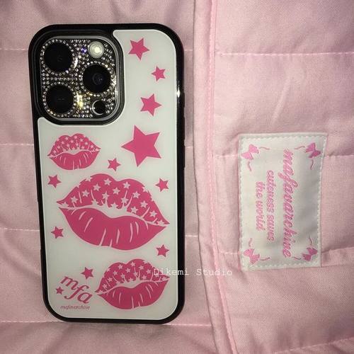 insY2K辣妹星星唇印亚克力黑边适用于苹果iPhone16promax1312pro小米1415Pro华为mate60p70三星S23防摔手机壳