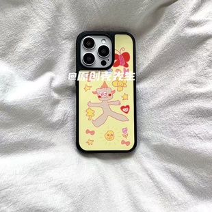 小人插画亚克力黑边磁吸适用苹果iPhone16promax手机壳1312pro小米1415Pro华为mate60p70三星S23防摔 ins个性