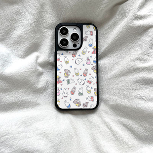 ins可爱涂鸦兔子亚克力黑边磁吸适用苹果iPhone16promax手机壳1312pro小米1415Pro华为mate60p70三星S23防摔