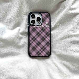 黑粉菱形格子亚克力黑边磁吸适用苹果iPhone16promax手机壳1315pro小米14Pro保护套华为mate6070防摔三星S23