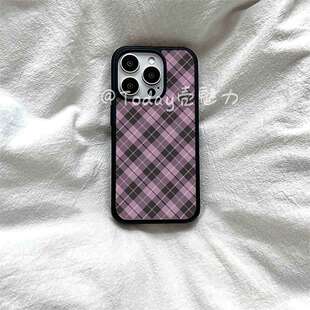 黑粉菱形格子亚克力黑边磁吸适用苹果iPhone16promax手机壳1315pro小米14Pro保护套华为mate6070防摔三星S23