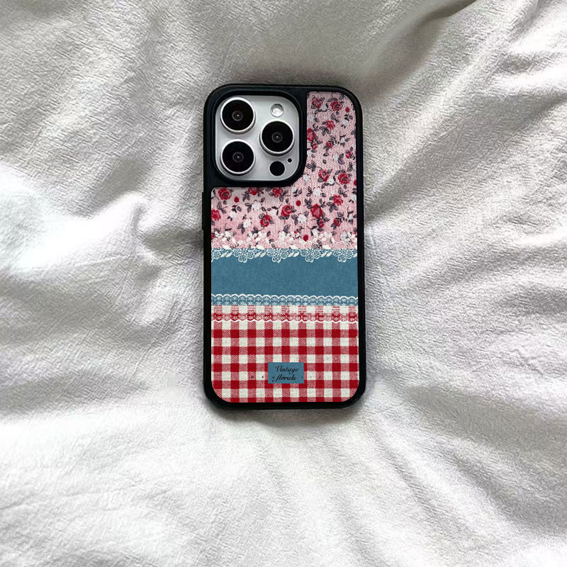 ins风格子复古花卉黑边软壳磁吸适用苹果iPhone17promax手机壳1615pro小米1415Pro华为mate60p70三星S23防摔