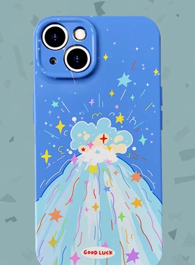 人生万岁~蓝色系好运火山菲林适用iPhone15/14pro手机壳华为nova畅享60硬OPPOreno9vivos18软IQOO10小米13pro
