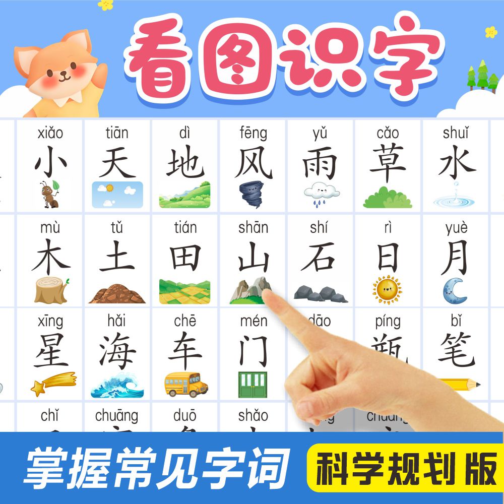 儿童宝宝看图认字识字挂图幼儿园小孩启蒙早教一年级汉字神器墙贴