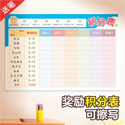 孩子积分奖励墙贴儿童成长自律表家用小学生学习计划表好习惯贴纸