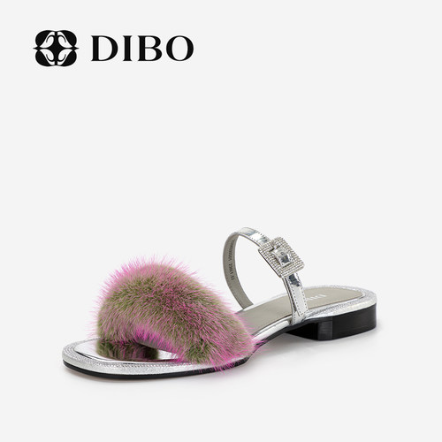 DIBO碲铂貂毛平底拖鞋女