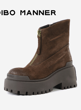 【重力印记系列】DIBO碲铂真皮短靴2025年秋季新款百搭时装靴女