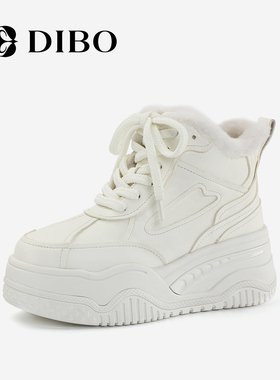 DIBO碲铂潮流百搭羊毛高帮棉鞋2025年冬季新款厚底增高休闲鞋女