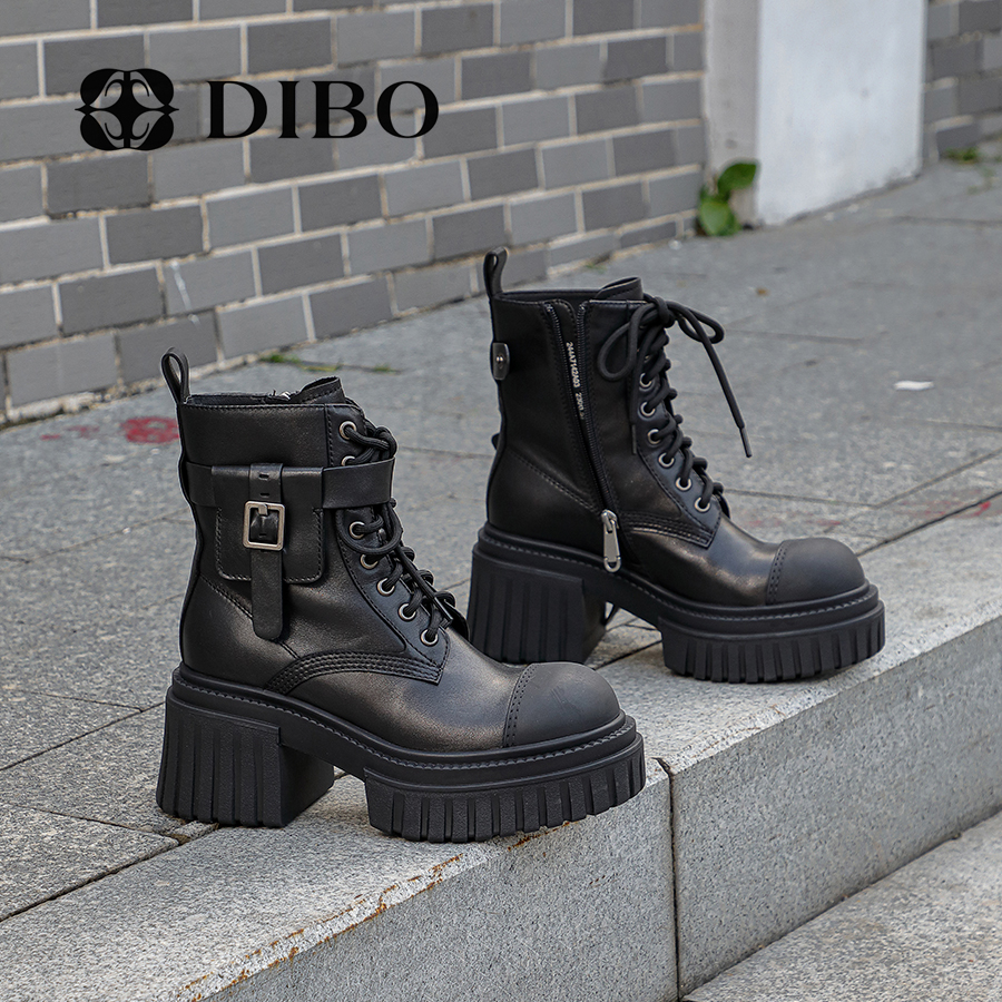 DIBO碲铂加绒厚底真皮加绒马丁靴