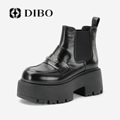 DIBO碲铂百搭厚底短靴女2025秋冬新款 时装 靴黑色增高显瘦短筒靴