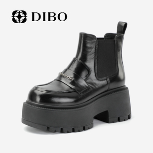 DIBO碲铂百搭厚底短靴女2025秋冬新款 靴黑色增高显瘦短筒靴 时装
