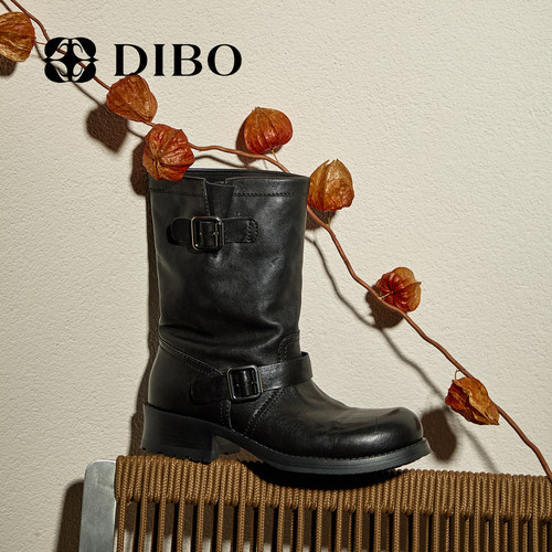 DIBO碲铂复古双皮带扣中筒靴