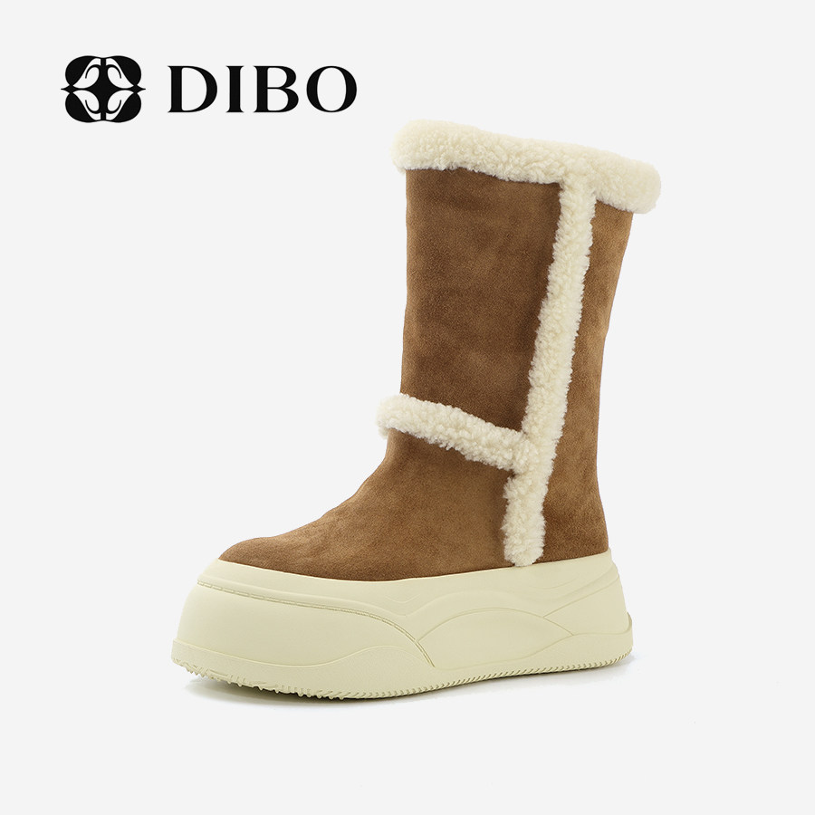 DIBO碲铂商场同款冬季新款加绒羊羔毛保暖棉鞋高筒雪地靴女