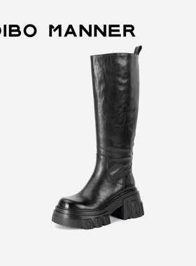 【火焰浮雕系列】DIBO碲铂真皮新款显瘦高筒骑士靴女气质长靴女
