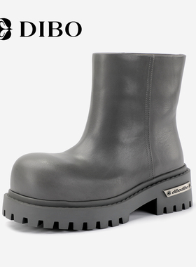 DIBO碲铂时尚厚底真皮短靴2025秋季新款百搭圆头休闲时装靴女