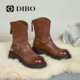 平跟复古圆头时装 新款 靴女 真皮短靴女2025年秋季 DIBO碲铂商场同款