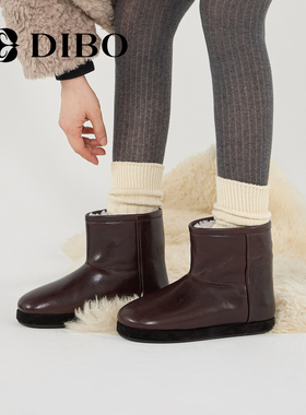 DIBO碲铂商场同款羊毛雪地靴2025冬季新款真皮时尚平底保暖短靴女