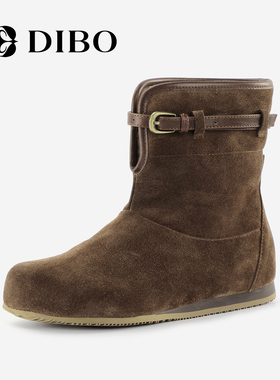DIBO碲铂商场同款羊毛雪地靴2025冬季新款真皮复古厚底保暖短靴女