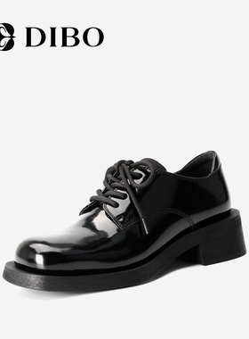 DIBO碲铂英伦复古厚底牛津鞋女2025秋季新款黑色真皮小皮鞋单鞋