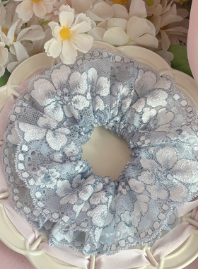 蓝色蕾丝发圈可爱发圈气质丸子头慵懒风裙摆发饰