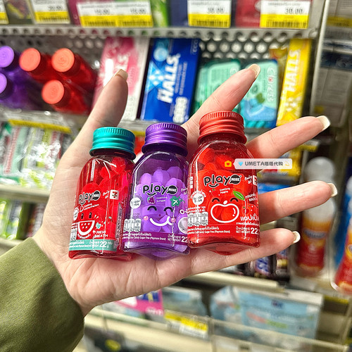 PLAY泰国7-11代购水果薄荷糖西瓜薄荷糖硬糖糖果清新口气水果糖