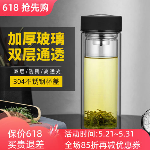 希诺双层玻璃杯加厚隔热家用商务办公车载泡茶喝水杯子7002 9302