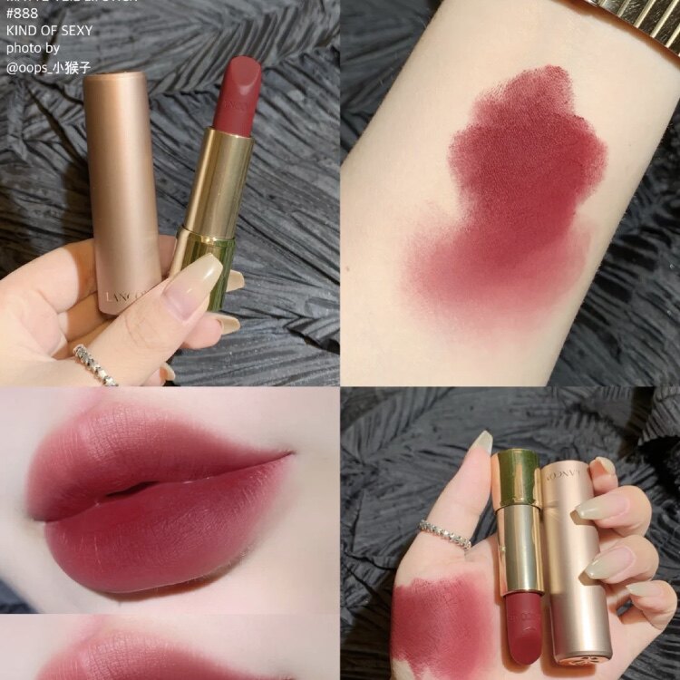 免税正品兰蔻口红196粉金888菁纯丝绒雾面哑光唇膏胡萝卜色小野莓