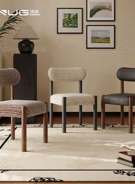 简约中古风实木餐椅家用北欧现代极简餐桌椅设计师加厚软包靠背椅