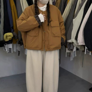 水洗棉老钱风外套极简风外套加厚夹棉外套大口袋圆领外套叠穿棉衣