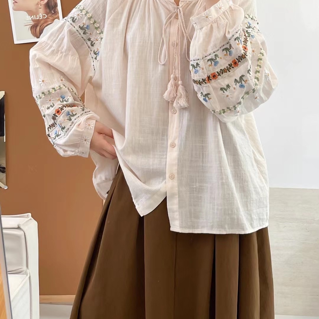 韩系复古女春雏菊衬衫