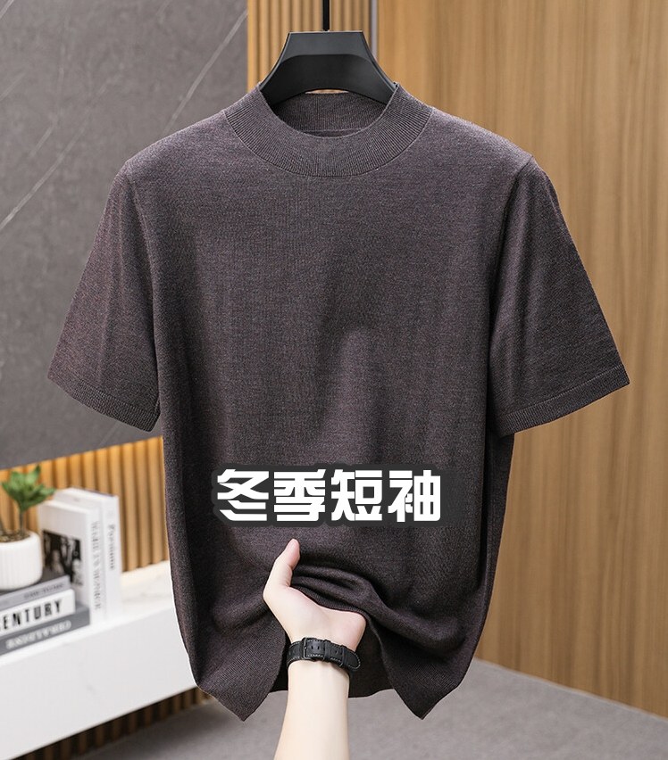 【冬天打底】品牌冬季针织短袖男士羊毛衫高端圆领打底针织t恤衫