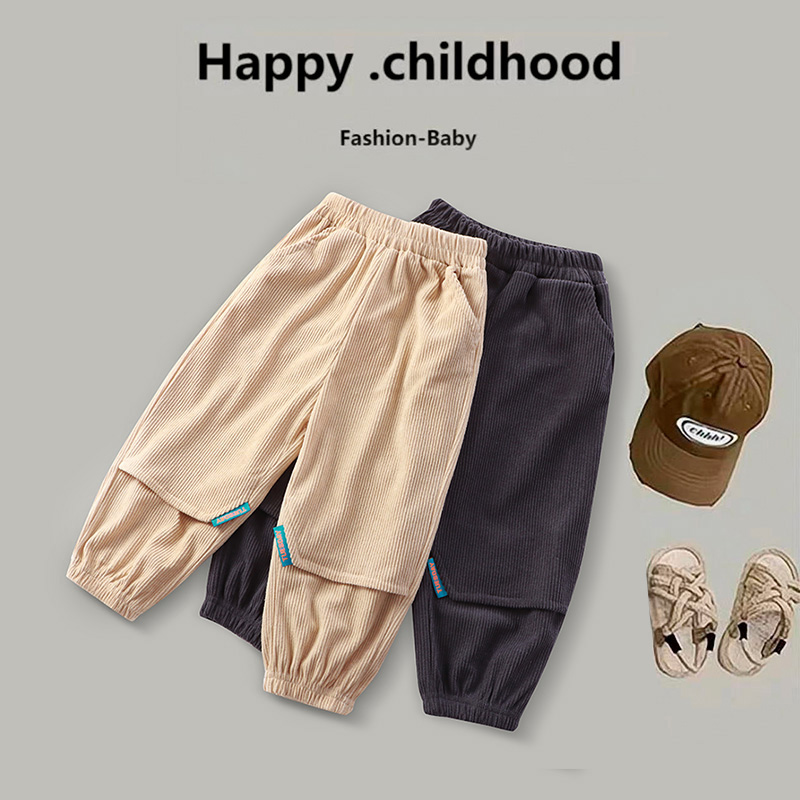 清仓 儿童灯芯绒运动卫裤秋冬季新款男女童纯色洋气宽松休闲裤子