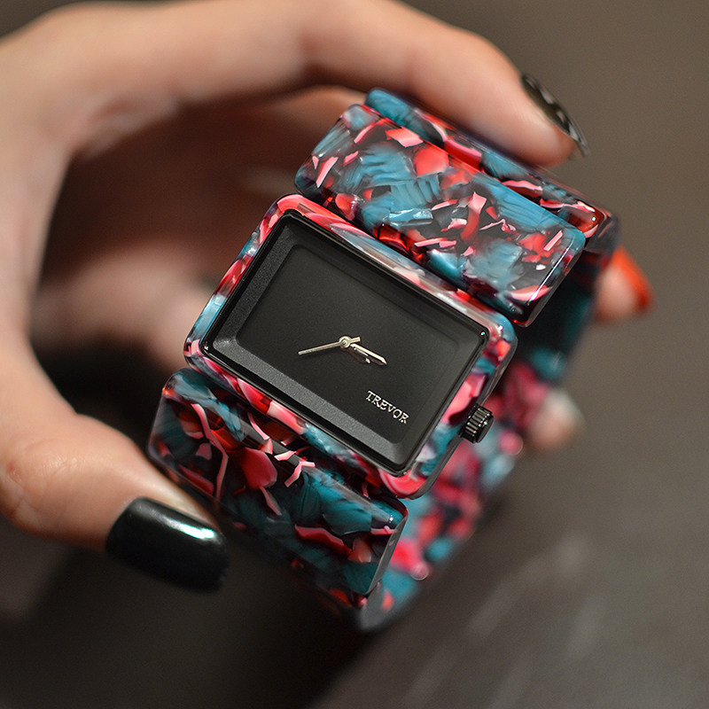 欧洲站亚克力潮流ins风复古时尚简约宽手镯式腕表休闲女石英手表在类目 手表, 腕表中 - 来自Buy2taobao.com提供专业的淘宝代购服务